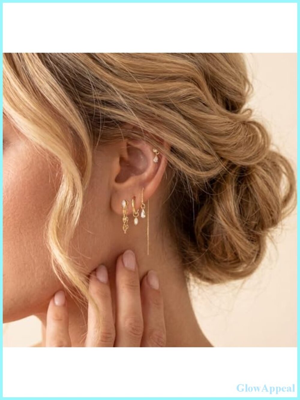 Dainty Gold Plated Chain Threader Earrings Set, Stackable Earring Stack - Picture 2 of 6